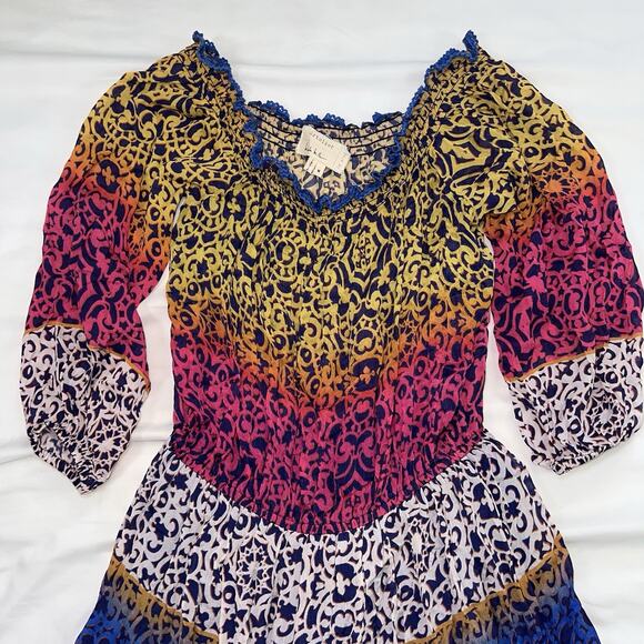 Nicole Miller Artelier Dress Size M Multicolored Leopard Sheer Mini Off Shoulder - Picture 2 of 12